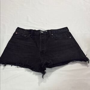 Re/Done Womens 28 Black High Waist Button Fly Fray Hem Shorts Summer Casual Fun